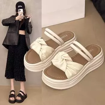Сандалии Тапочки Женские Модели Уличная Одежда Иностранный Стиль Абсолютная Красота Не Уставшие Ноги Лето Повседневный Толстый Дно Два Носить Пляжная Обувь Женский 35