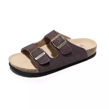 Сандалии унисекс на плоской подошве с замшевой стелькой, регулируемые шлепанцы с открытым носком для летних шлепанцев, кожаные тапочки 35