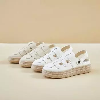 Сандалии в римском стиле на толстой подошве, женские летние новые тапочки Baotou Two and A Half, плетеные туфли с одной педалью и полой клеткой для свиней 35 хаки