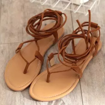 Сандалии в римском стиле с несколькими перекрестными ремешками, высокие, до колена, бондаж, стринги, нубук, женские сандалии, шлепанцы, черный, абрикосовый, erf45 34 чёрный