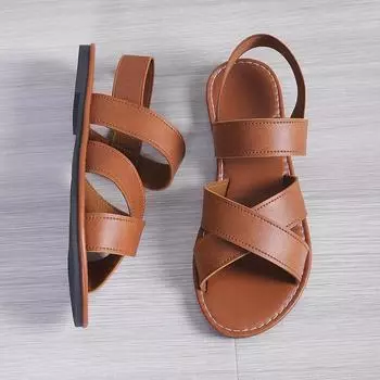 Сандалии в римском стиле с открытым носком и плоской подошвой, женские летние новые удобные верхние туфли, повседневные, универсальные, большого размера, женская обувь 36 светло-коричневого