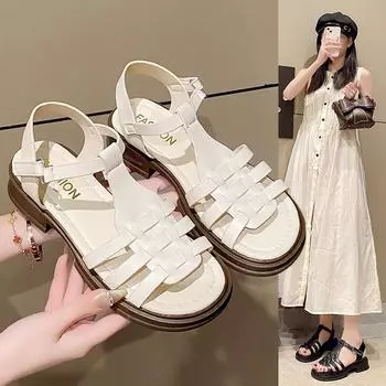 Сандалии в римском стиле с открытым носком, женские летние удобные туфли в стиле ретро с плетением Piggyback, модные летние дышащие туфли для женщин 35