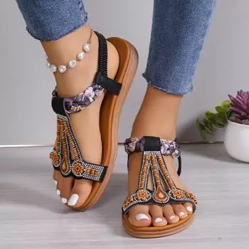 Сандалии в римском стиле с плоским дном и открытым носком, пляжная обувь, модные женские сандалии 36 чёрный