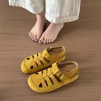 Сандалии в римском стиле с толстой подошвой и головкой мешка женские 2025 новые летние повседневные туфли Boken дырявые туфли уродливые и милые женские туфли 35 жёлтый