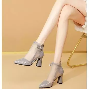 Сандалии в сетку на высоком каблуке 8 см, женские новые крутые ботинки на толстом каблуке, модные ботинки на высоком каблуке, модные туфли на одинарной платформе 35