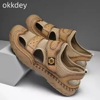 Сандалии весна-лето, мужские повседневные туфли с дырочками, легкие нескользящие дышащие сандалии на плоской подошве, спортивные пляжные базовые сандалии на открытом воздухе 38 чёрный