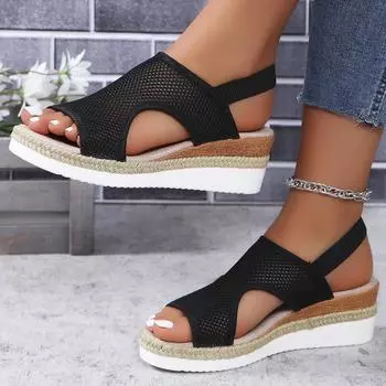 Сандалии, женская летняя обувь, женские босоножки на танкетке, сандалии на платформе, шлепанцы, женская легкая повседневная обувь, уличные пляжные сандалии 35 чёрный