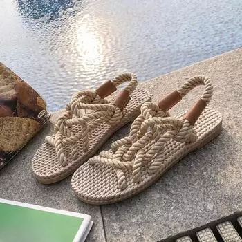 Сандалии, женская обувь, плетеная веревка в традиционном повседневном стиле и простые креативные модные сандалии, женская летняя обувь 37 абрикосовый