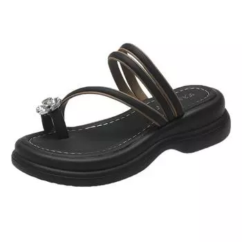 Сандалии женские 2024 новые летние сандалии с круглым носком и ремешком на щиколотке на платформе роскошные повседневные нескользящие римские гладиаторские женские туфли 35 чёрный