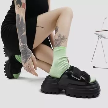 Сандалии женские британские римские туфли удобные мягкие кожаные летние сандалии повседневные тапочки с металлической пряжкой сандалии на платформе 34 чёрный