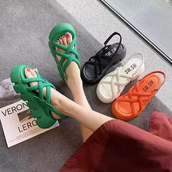 Сандалии женские летние 2024 года, новые модные римские сандалии с толстой подошвой и дышащей сеткой Magic Paste на липучке 35 белый