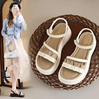 Сандалии женские летние эластичные удобные туфли с толстой подошвой Fairy Colorblocking Shoes Pearl с юбкой Пляжная обувь женская модная женская обувь 35