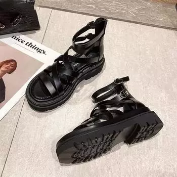 Сандалии женские летние для отдыха универсальные удобные мягкие подошвы бисквитные туфли с толстым подошвой и открытым носком римские женские туфли 35