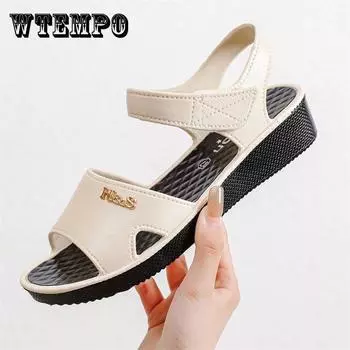 Сандалии женские летние, на среднем каблуке, на мягкой подошве, женские сандалии среднего возраста с плоской подошвой, нескользящие сандалии для мам среднего и пожилого возраста 36 золотой