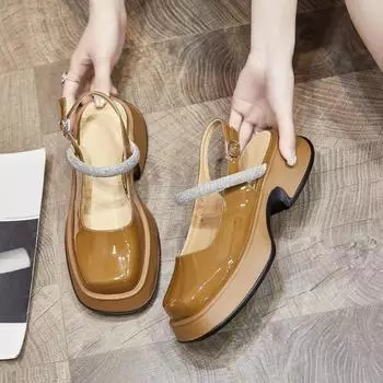 Сандалии женские, летние новые модные женские сандалии 2024, обувь на платформе с квадратной головкой и стразами, женская обувь в стиле Лолиты с пряжкой и ремешком 37 белый