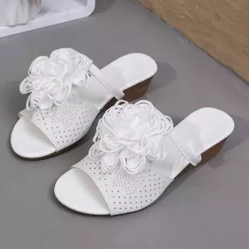 Сандалии женские летние новые женские плетеные тапочки с цветочным принтом на танкетке для спорта на открытом воздухе пляжные повседневные туфли с открытым носком удобные туфли 36 белый