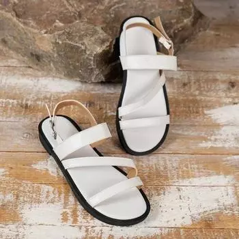 Сандалии женские летние новые женские туфли на плоской подошве повседневные римские сандалии удобные пляжные туфли сандалии с пряжкой большого размера 35 темно-коричневого