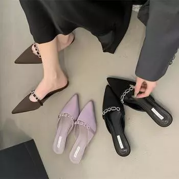 Сандалии женские летние односложные пряжки на высоком каблуке толстый каблук полые заостренные головные уборы со стразами универсальные одинарные туфли 35 светло-фиолетовый