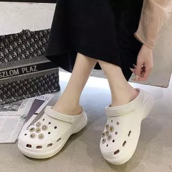 Сандалии женские летние ПВХ женские туфли на платформе для сада увеличение уличные сандалии пляжные тапочки сандалии на танкетке с кристалламиge3 34 чёрный