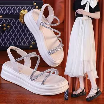 Сандалии женские летние со стразами нарядная одежда Muffin Thick Bottom Fairy Summer с юбкой пляжные сандалии женские модные летние дышащие туфли 35