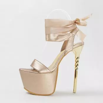 Сандалии женские летние современные женские туфли с ремешком на щиколотке каблуки для танцев на пилоне на платформе для ночного клуба на очень высоком каблуке 15,5 см 35 бежевый