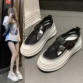 Сандалии женские летние верхняя одежда толстая подошва спортивная повседневная фея с покатым каблуком маффин женская обувь 35 белый