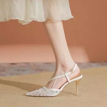 Сандалии женские летние высокие каблуки женские высококачественные кружевные сетчатые сексуальные 34 чёрный