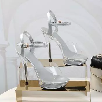 Сандалии женские летние женские босоножки прозрачные высокие каблуки 13-15 см платформа с открытым носком сандалии женские свадебные туфли большой размер 34-43 34