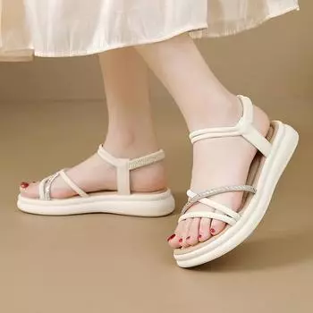 Сандалии женские, лето 2024, верхняя одежда, баска, толстая подошва, плоская подошва, мягкая подошва, тапочки Mori с ремешками, римская обувь 35