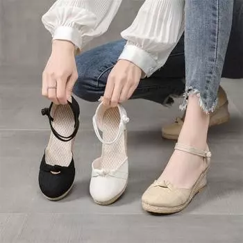 Сандалии женские лето 2025 новые танкетка повседневные слово римские высокие каблуки европейские и американские сандалии модные корейские сандалии 34