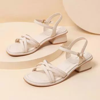 Сандалии женские модели леди 2025 новые летние женские фея стиль толстый каблук открытый носок с юбкой слово с универсальным 34