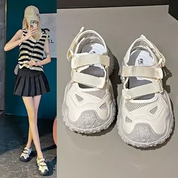 Сандалии женские модели летние уродливые милые туфли Pops толстые сетчатые кроссовки с выемками Mary Jane повседневные туфли 35 бежевый