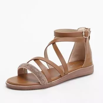 Сандалии женские модные удобные средние каблуки давление дрель ниша воздушная линия с пустыми римскими сандалиями 36 чёрный