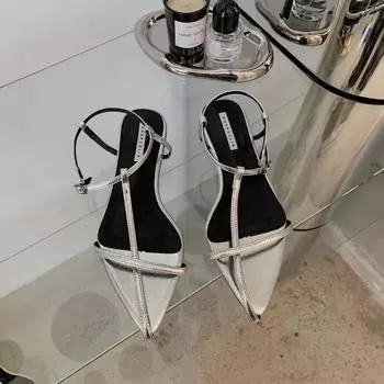 Сандалии женские на плоской подошве, новинка 2024 года, летние туфли в римском стиле с острым носком, женские пляжные повседневные сандалии на плоской подошве, женская обувь 40 чёрный