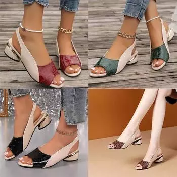 Сандалии женские на среднем каблуке, на толстом каблуке, мягкие кожаные сандалии и тапочки, верхняя одежда, женская обувь Fishbill 35 чёрный