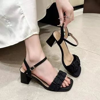 Сандалии женские на высоком каблуке 2024 новые с юбкой летом носить линию с темпераментом женская обувь сказочный стиль одинарный повседневный 35 бежевый