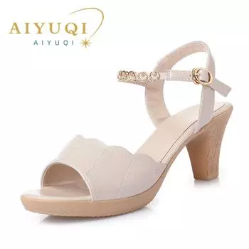 Сандалии женские на высоком каблуке модные новые женские летние туфли с открытым носком женские сандалии со стразами 35