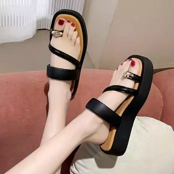 Сандалии женские Net Red Sponge Cake, лето 2024, новые толстые подошвы, однотонные, модные тапочки Fairy Wind, женские 36