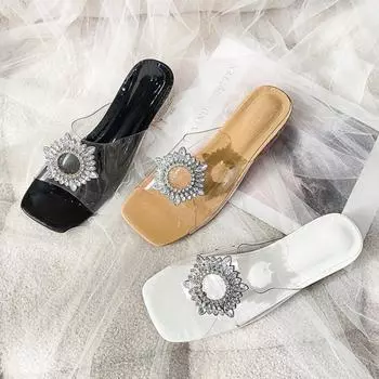 Сандалии женские, новые, большие размеры 35-43, прозрачные тапочки A Word с открытым носком и кристаллами на высоком каблуке