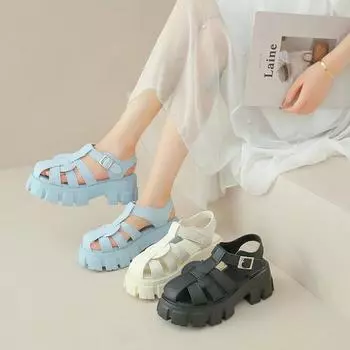 Сандалии женские новые брендовые летние туфли с толстой подошвой и противоскользящим покрытием, модные плетеные сандалии с открытой пяткой, женские, высокое качество 35 чёрный