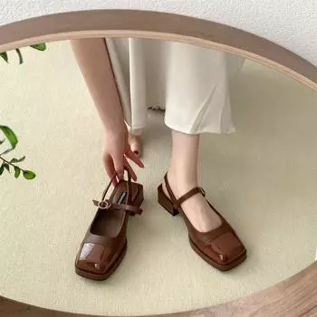 Сандалии женские, новые летние нежные туфли, универсальные туфли на толстом каблуке с квадратным носком, туфли Мэри Джейн, туфли-лодочки для свадебных женщин 38