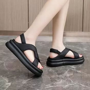 Сандалии женские однотонные 2024 летние дышащие туфли женская повседневная обувь на толстой подошве с завышенной подошвой 35
