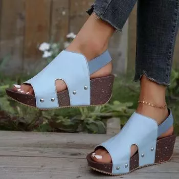 Сандалии женские сандалии с открытым носком на платформе с клиньями на танкетке модные туфли на высоком каблуке с открытым носком на платформе весна-лето 36 синий