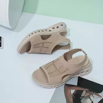 Сандалии женские спортивные сандалии 2025 летние толстые подошвы со стразами вязаные сандалии повседневные удобные спортивные крутые тапочки 36