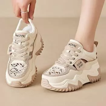 Сандалии женские туфли для папы детские летние полые толстые подошвы усиливающие повседневные маленькие белые туфли спортивная обувь весенние одинарные туфли 33 абрикосовый