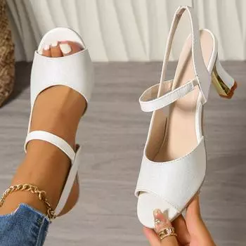 Сандалии женские туфли на высоком каблуке детские летние толстые каблуки среднего размера с толстым каблуком в форме рыбьего рта модные женские летние дышащие туфли Tongren 35