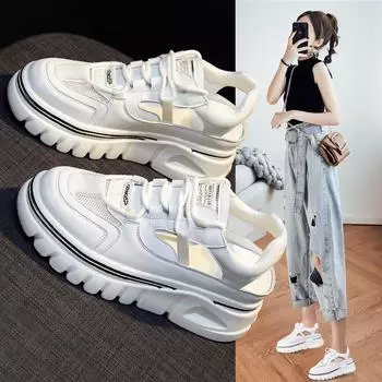 Сандалии Женские туфли Толстая подошва Кожаные туфли Pops Сандалии 34 белый