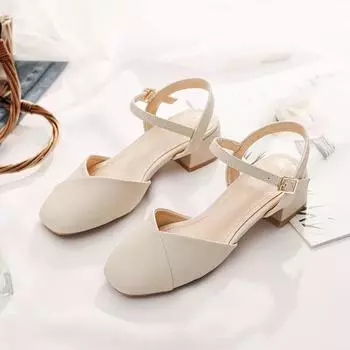 Сандалии женские универсальные с поясом 2025 года, новые феи, ветер, средний каблук, интернет-знаменитость, взрыв, сумка, голова, сандалии на толстом каблуке 35