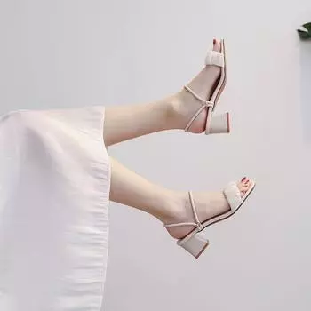 Сандалии женские верхняя одежда 2024 лето новые французские нежные феи стиль модные женские полутапочки на высоком каблуке 34