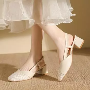 Сандалии женские Xiaoxiangfeng Baotou весна-лето 2024 года, новые туфли на высоком каблуке с квадратной головкой и задником, универсальные туфли на толстом каблуке 34 абрикосовый